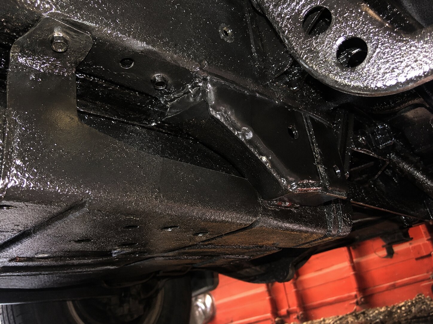 Freshly coated protected vehicle frame